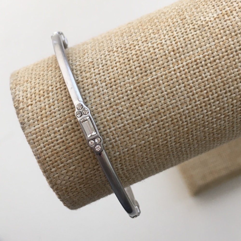 Classic Thin Silver Bangle With Small Emerald Cut… - image 1